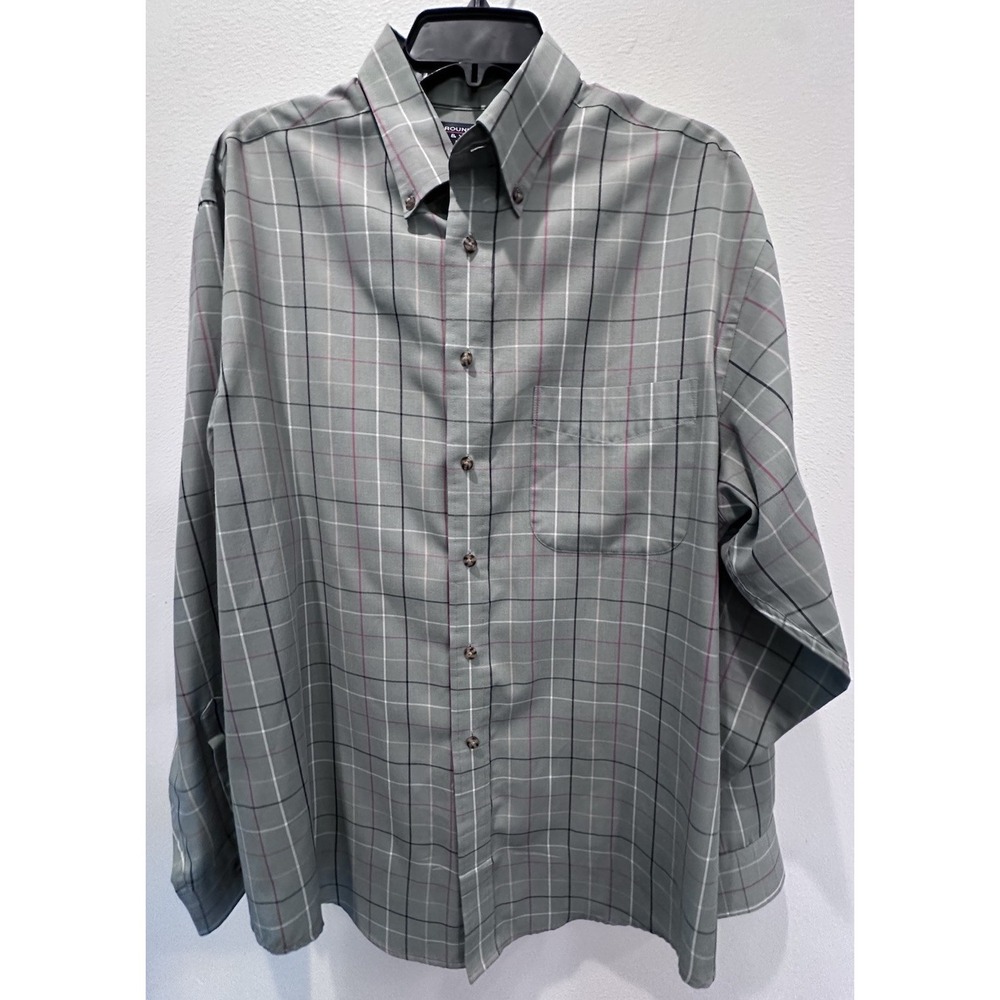 Roundtree & Yorke Shirt Mens Large Easy Care Pocket‎ Button Up Plaid Long Sleeve